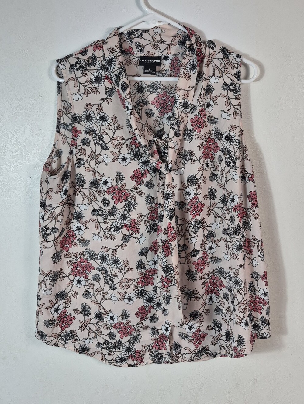 Liz Claiborne Career Floral Print Sleeveless Blouse Large
